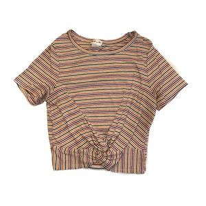 White, Red, Blue, & Yellow Striped Ribbed Crop Top